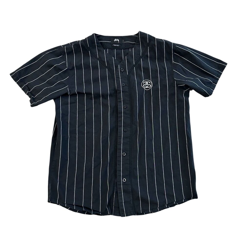 Stussy Black and White Pinstripe Baseball Jersey Size M/L